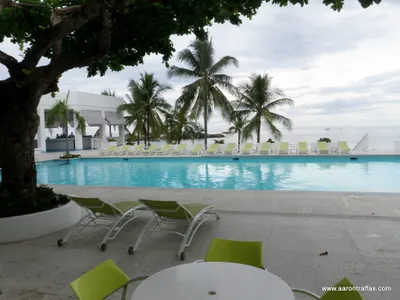 View of the main pool from a restaurant