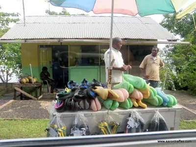 Water shoe rental bus stop along the way