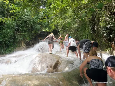 Climbing up Dunn's River Falls