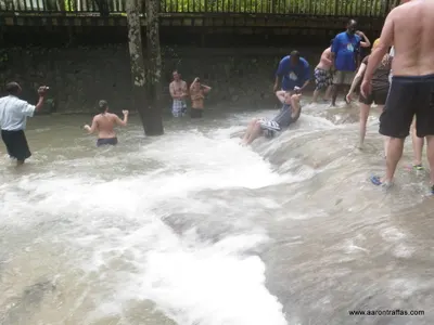 We all got to slide down part of the falls for the video