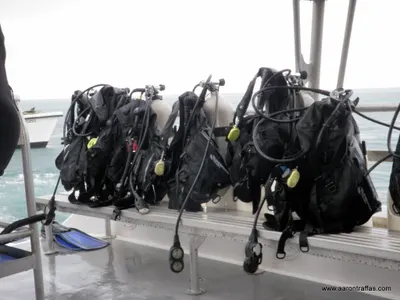 Gear on the side of the boat