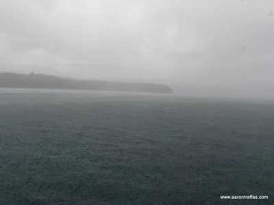 The coastline through the storm