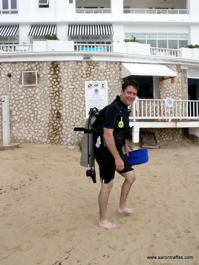 Aaron returns his SCUBA gear