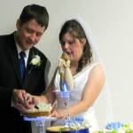 Mr and Mrs Traffas cut the cake